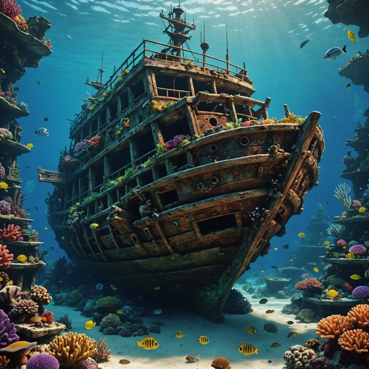 Underwater Pirate Shipwreck in Coral Reef: Ultra-Realistic 8...