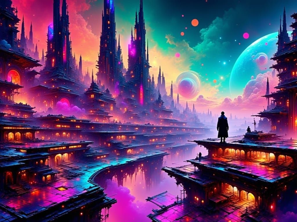 Exoplanet Metropolis in Matte Painting Style