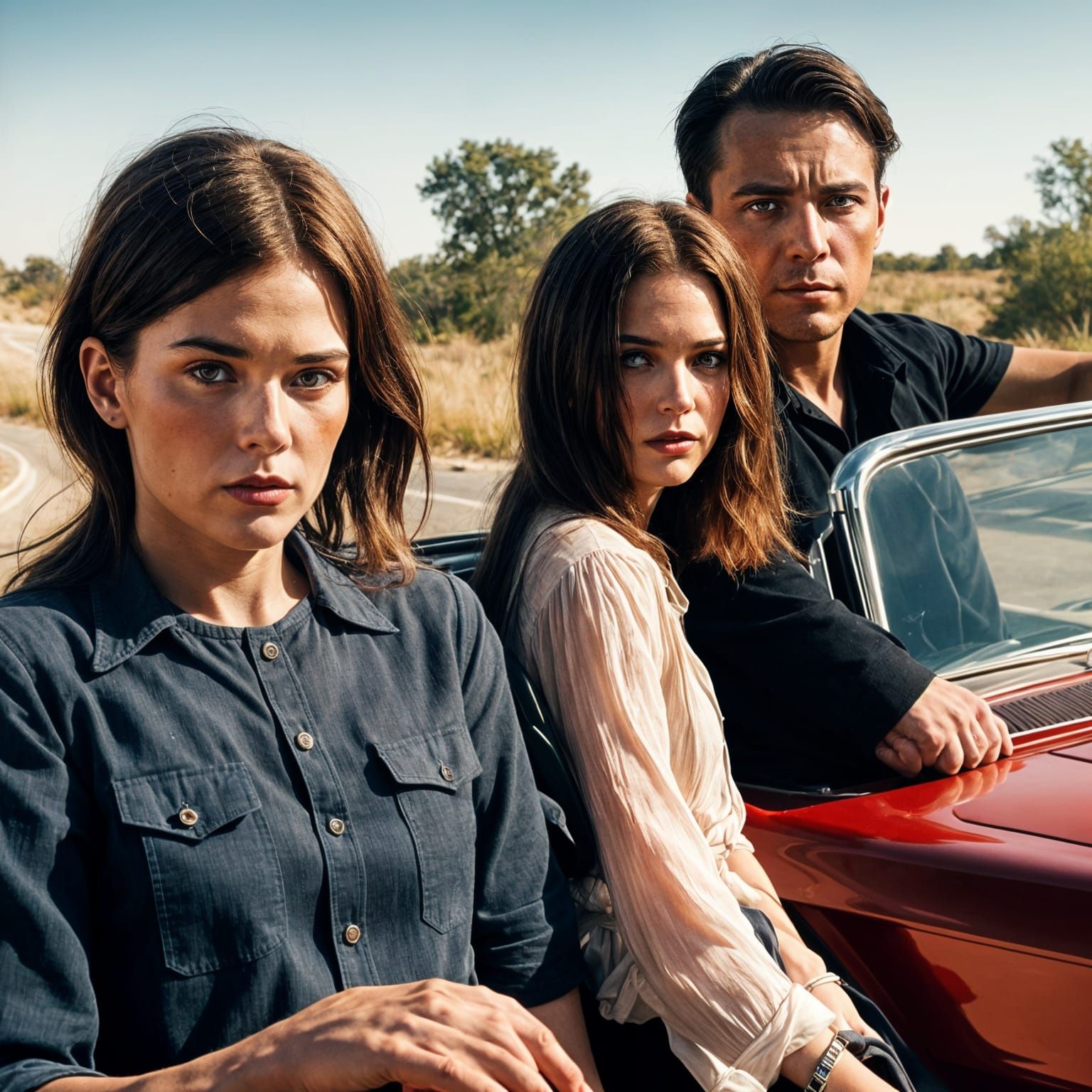 Bonnie and Clyde Chase Scene in Red Mustang