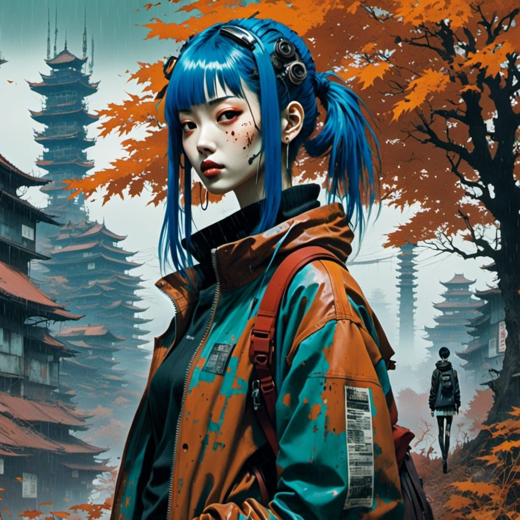 Cyberpunk Cityscape with Neon Lights and Japanese Signs