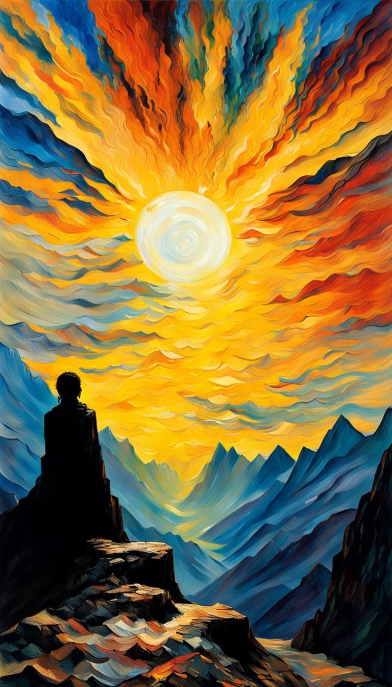 Dramatic Mountain Chasm in Van Gogh Style