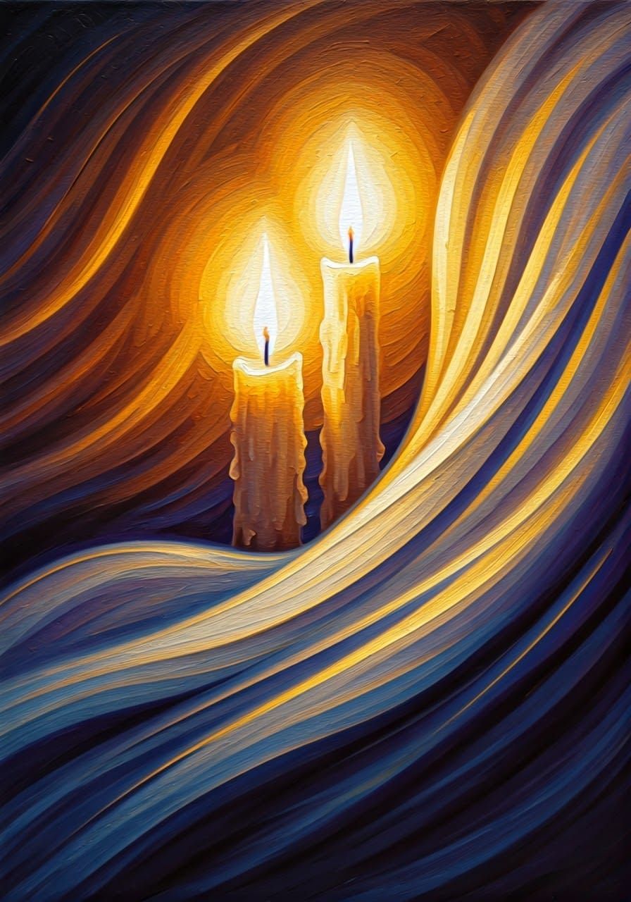 Surreal Shabbat Landscape in Vibrant, Expressive Brushstroke...