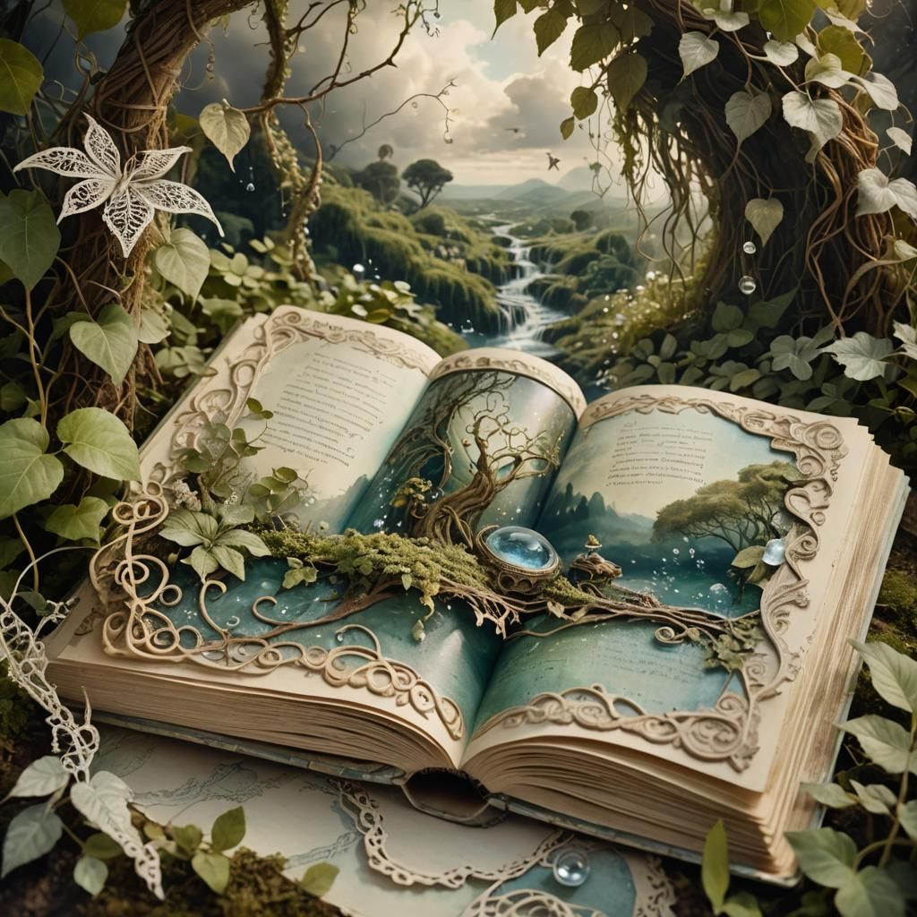 Magical Book Opens to Fantasy Landscape