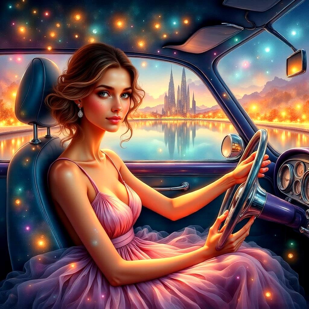 Vibrant Cityscape in Watercolor with Dreamy Effects