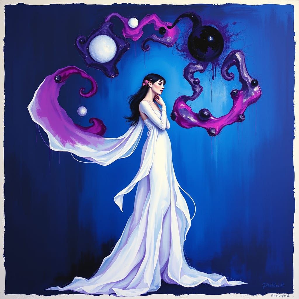 Symbolist Goddess in Dreamlike Purple and Blue