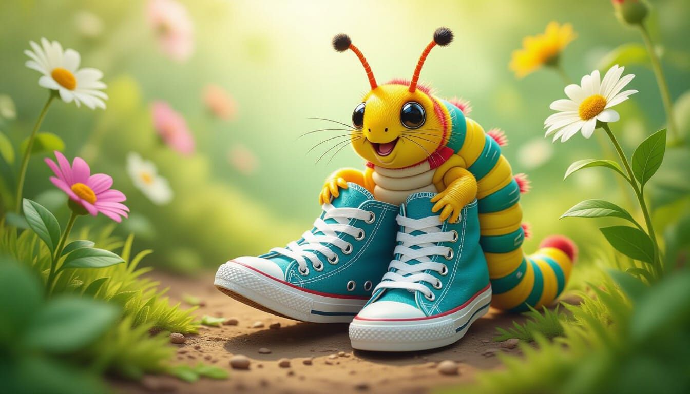 Caterpillar's Joyful Dance in New Sneakers