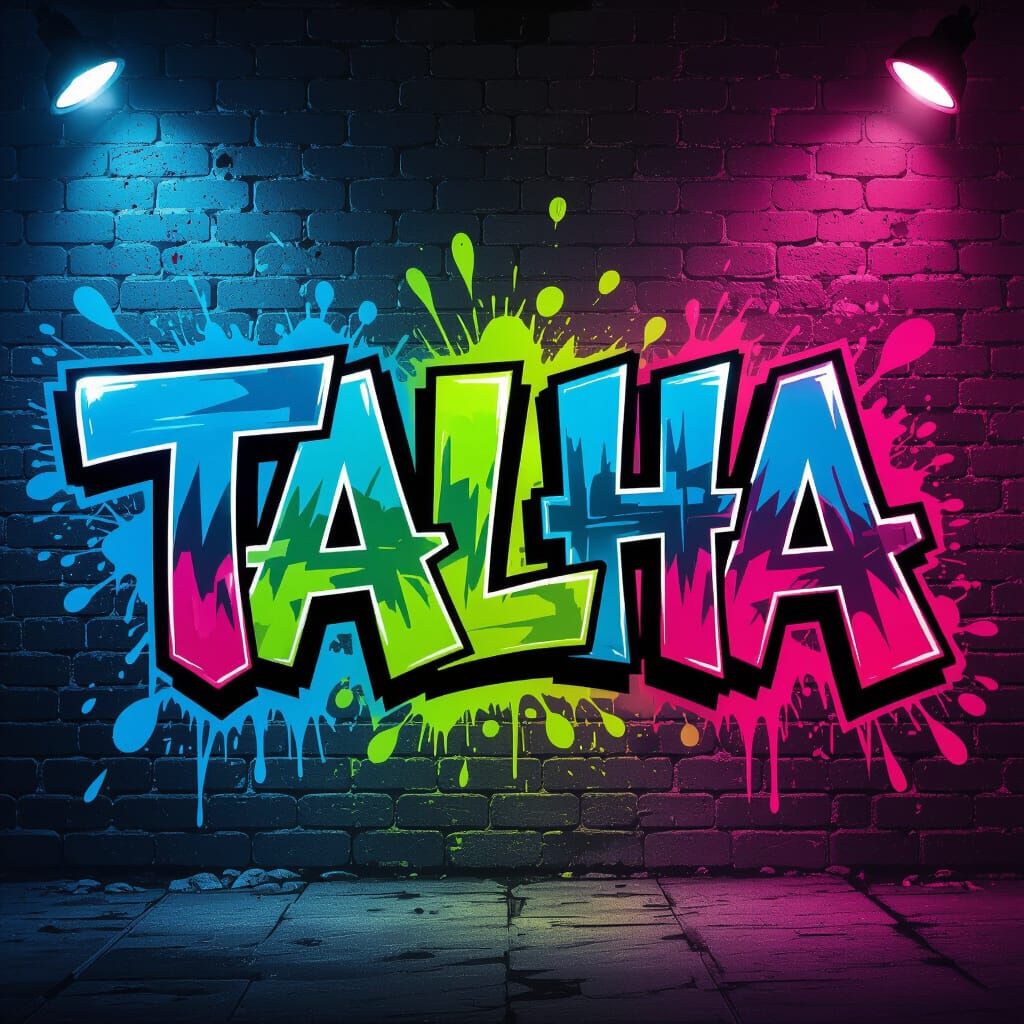 Vibrant Graffiti Art Portrait of the Name TALHA