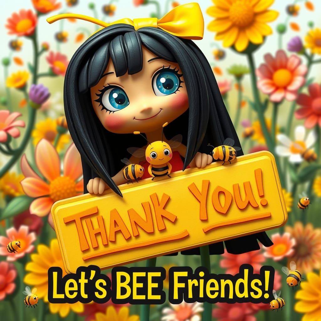 Vibrant Origami-Inspired Bumblebee Girl with Bright Yellow R...