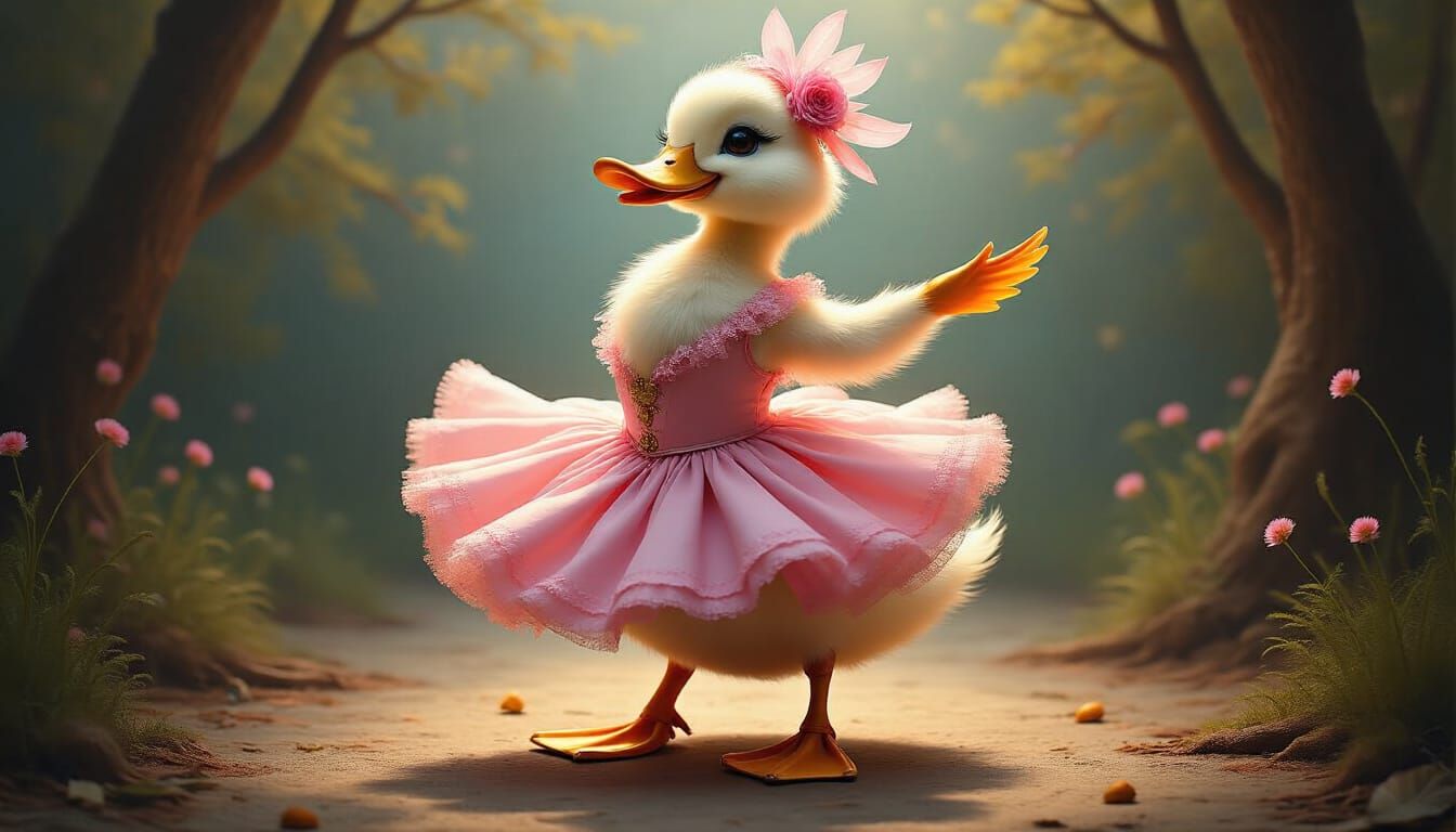 Elegant Anthropomorphic Duckling in Surrealist Painting