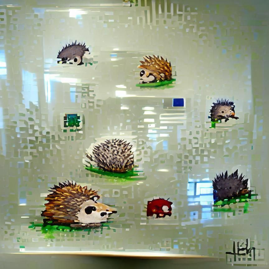 Pixel Art Hedgehog in Stained Glass Style