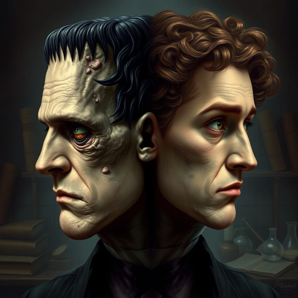 Double-Faced Figure: Frankenstein's Monster and Scientist