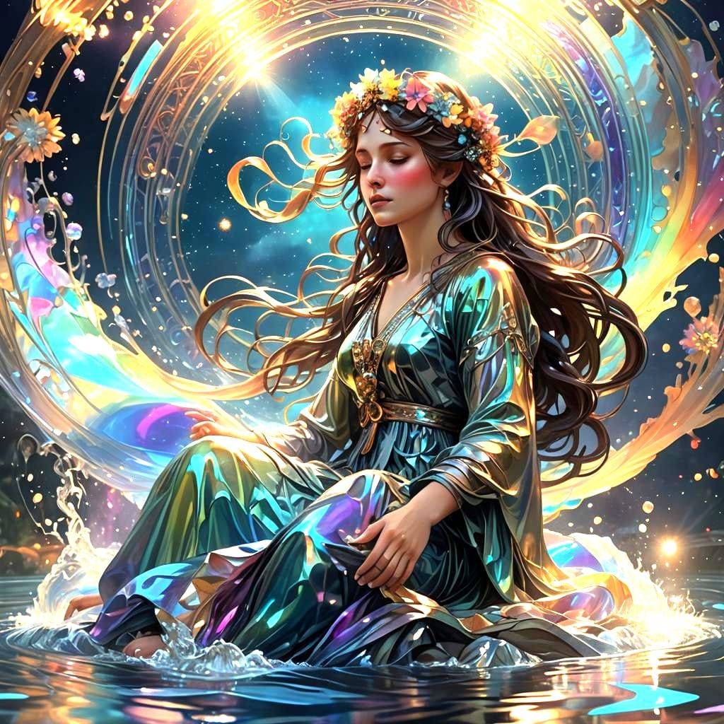 Iridescent Sky Spell in Alphonse Mucha Style