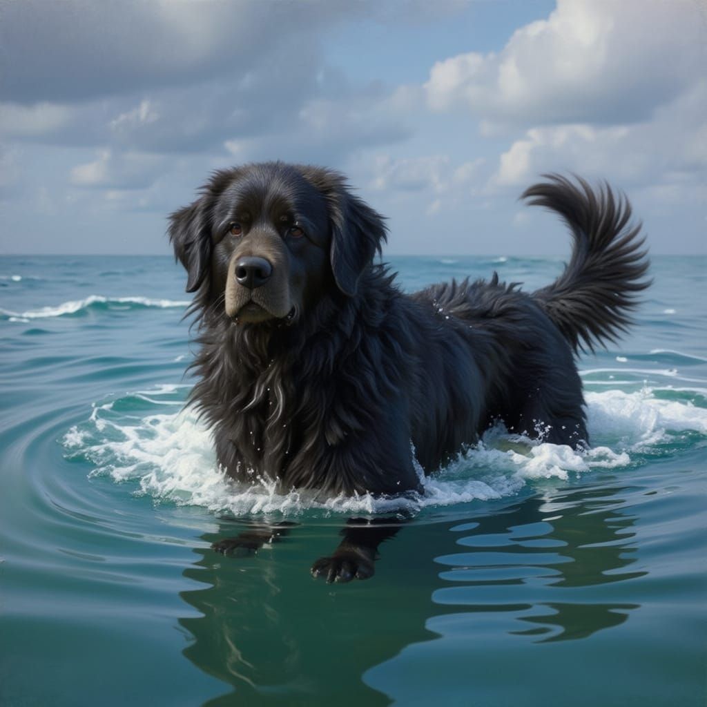 Playful Water Dog Swimming in Clear Blue Water