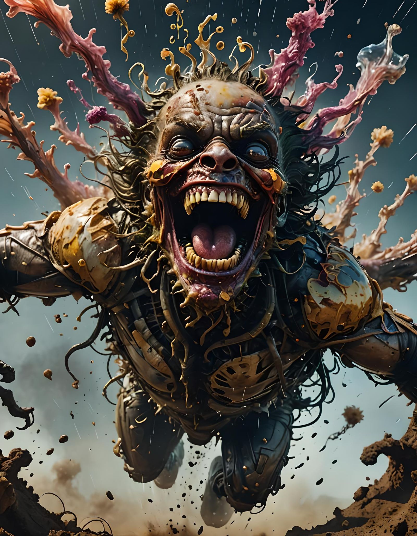 Laughing Transparent Creature Flies in Hyperrealistic Sci-Fi