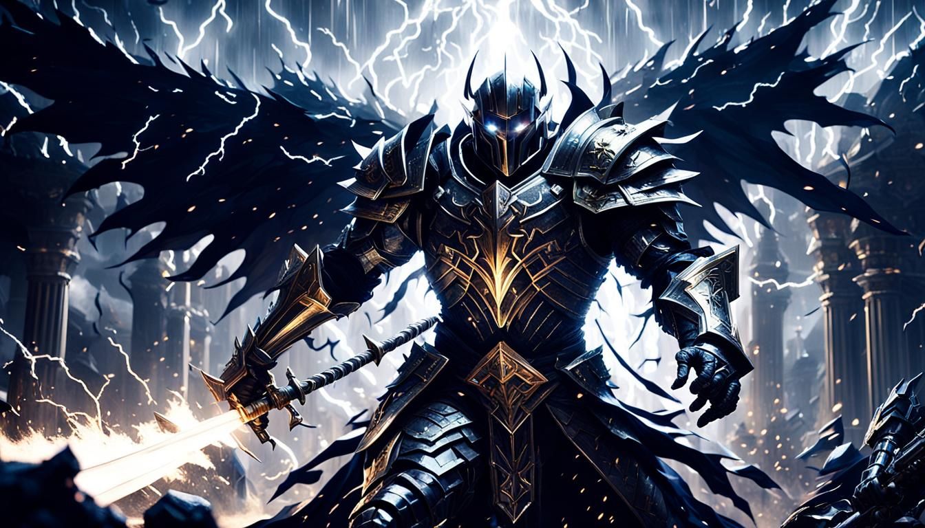 God Knight Battles with Crystal Armor in Lightning
