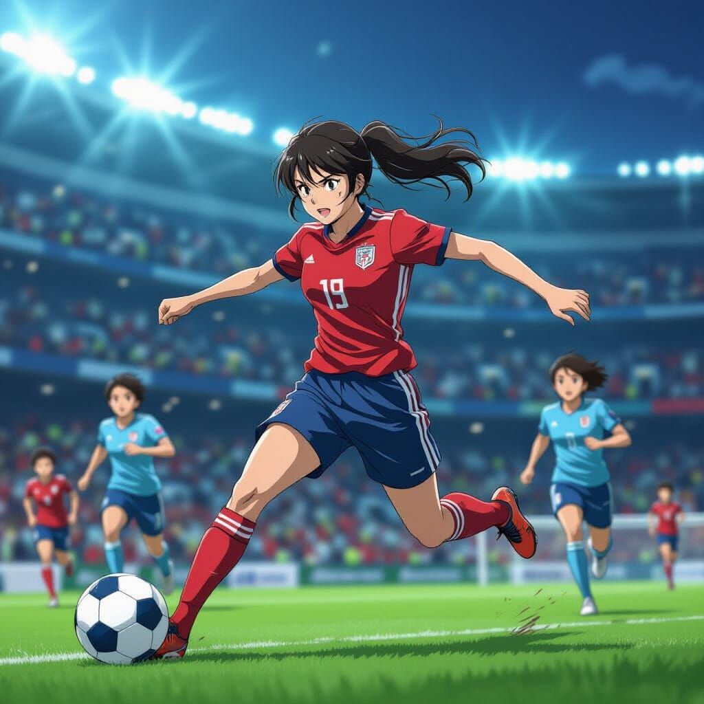 Dynamic Soccer Goal Illustration in Anime Style