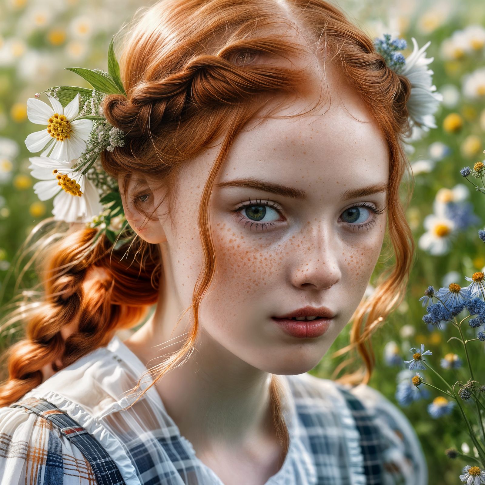 Ginger Haired Woman in Milkmaid Braids Character Design