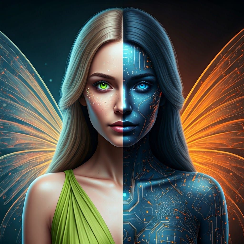 Fairy and Android Woman in Powerful Contrast
