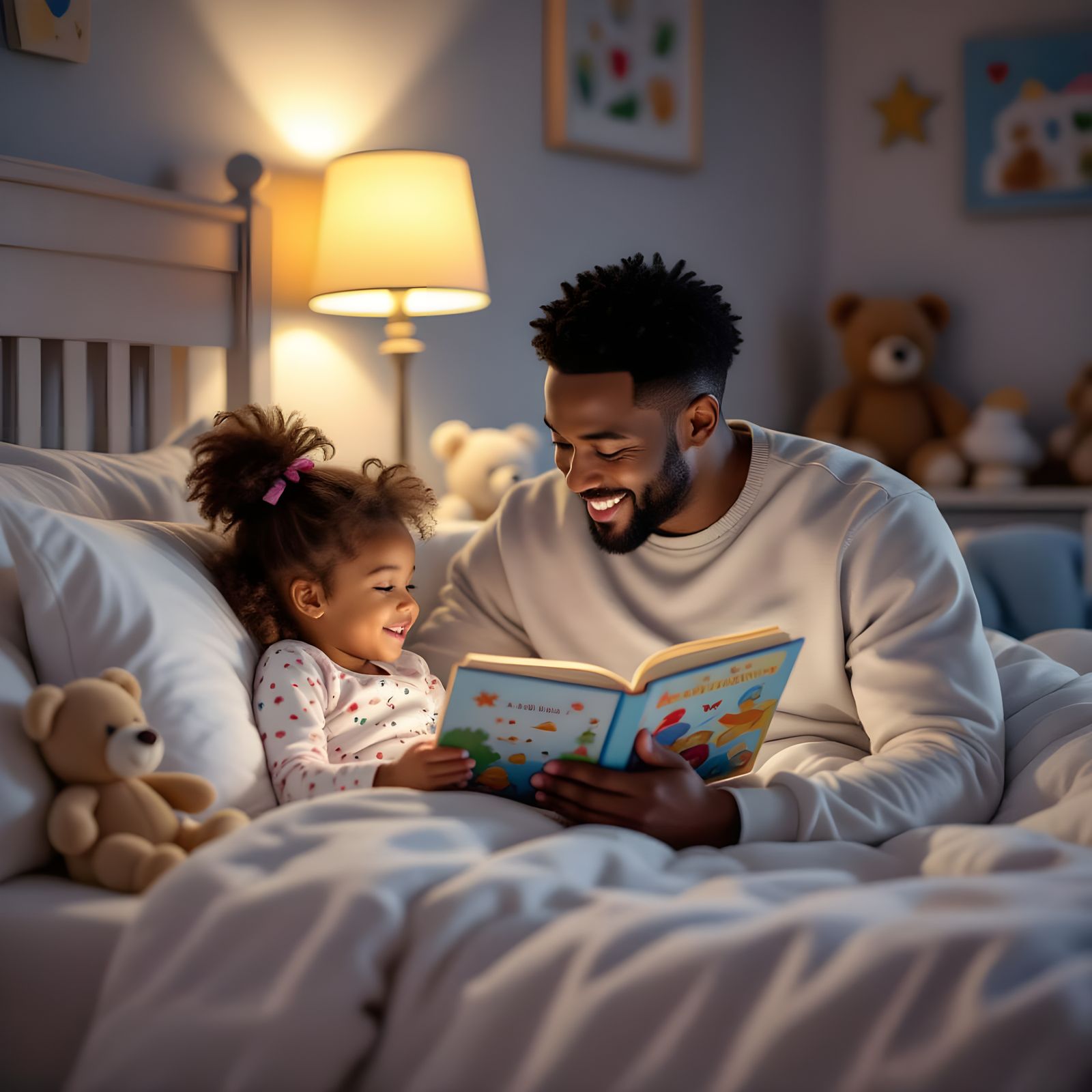Bedtime Story: Father and Daughter in Cozy Scene