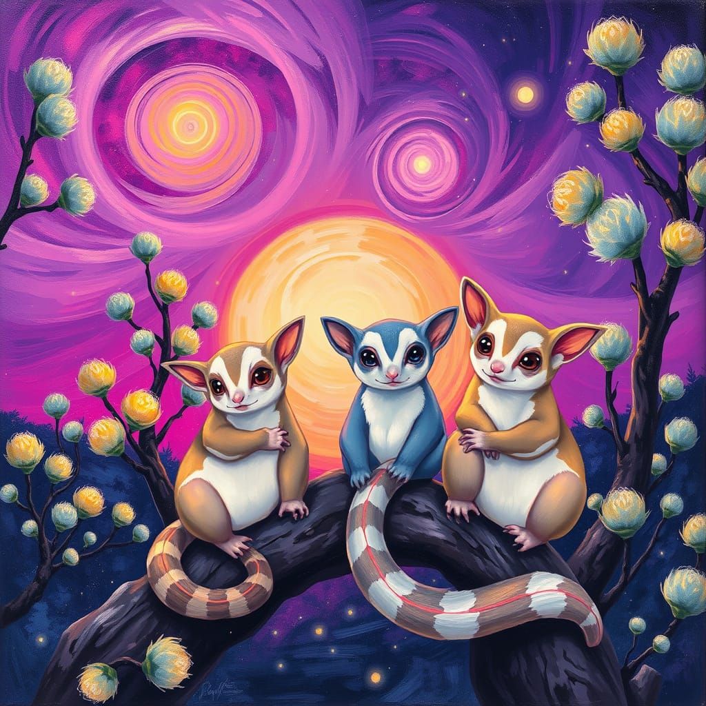 Pokemon Sugar Gliders in Gouache Painting Style
