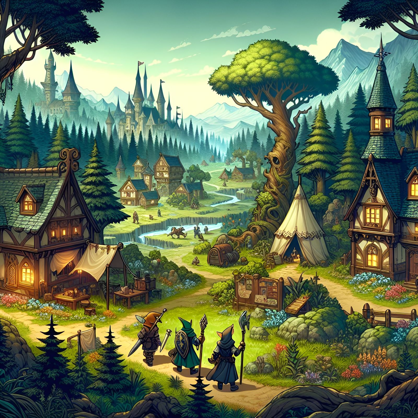 Fantasy RPG Scene: Enchanted Forest Adventure