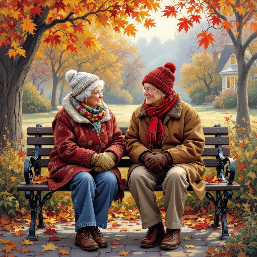 Autumnal Companions: Elderly Couple in Cozy Setting