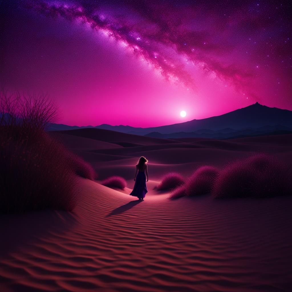 Fantasy Desert Walker Under a Sparkling Night Sky