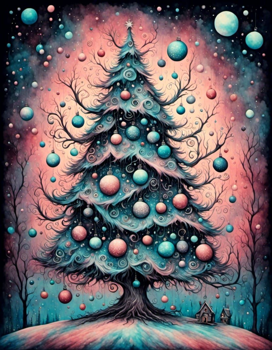 Surreal Christmas Tree in Tim Burton Style