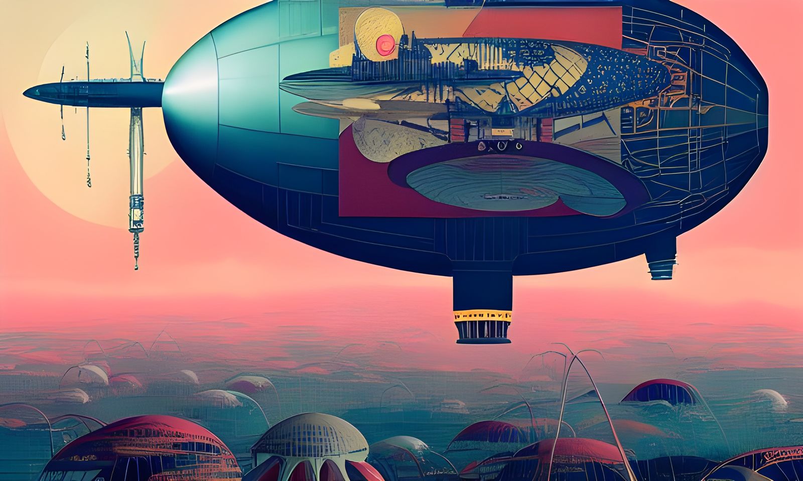 Futuristic Blimp in Art Deco Ukiyo-e Style