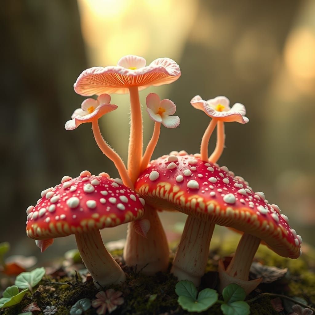 Rafflesia Blooms on Punk Amanita: a Dreamlike Fantasy