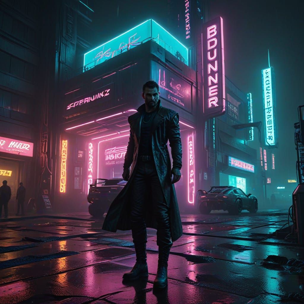 Cyberpunk Cityscape at Night in Neon Colors