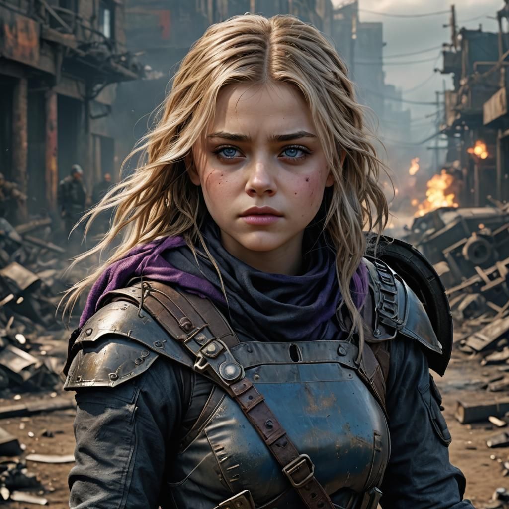 Hit-Girl as Post-Apocalyptic Warrior, Hyperdetailed Art