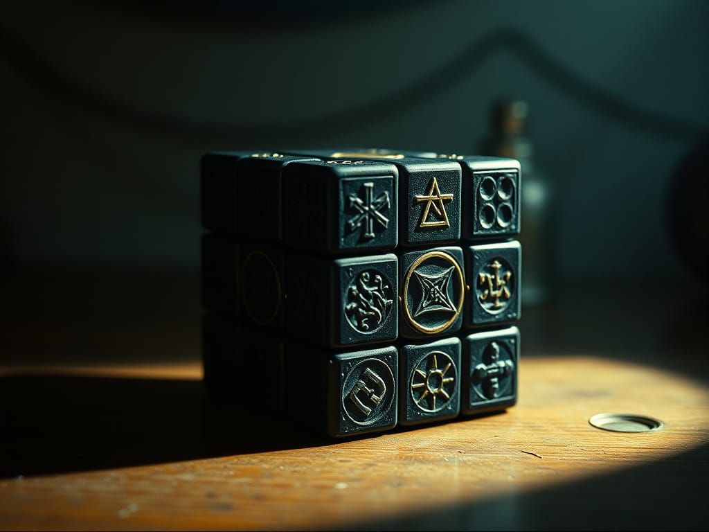 Mysterious Ancient Black Cube in Esoteric Atmosphere