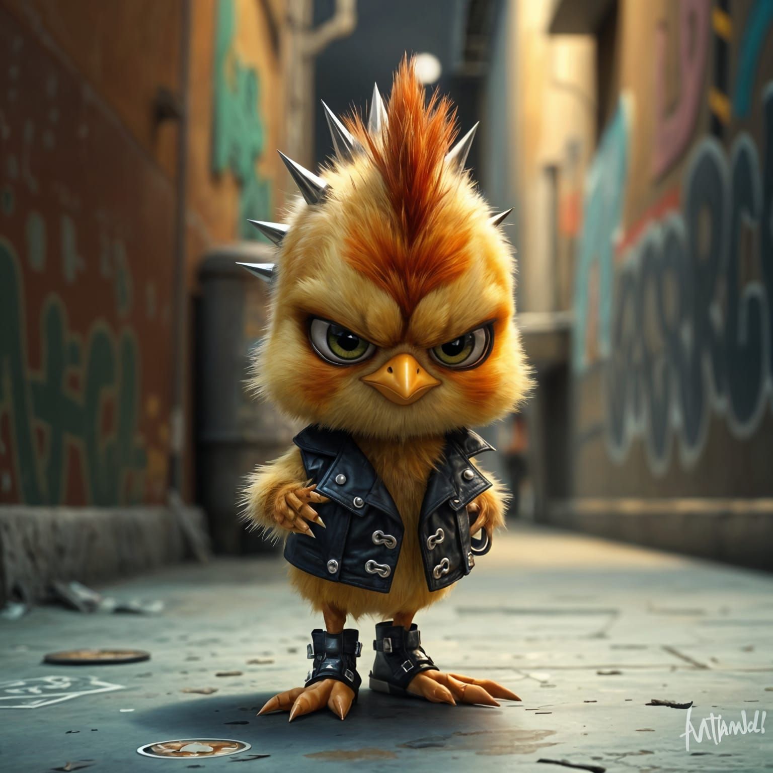 Grumpy Punk Chick in Urban Alley, Matte Painting