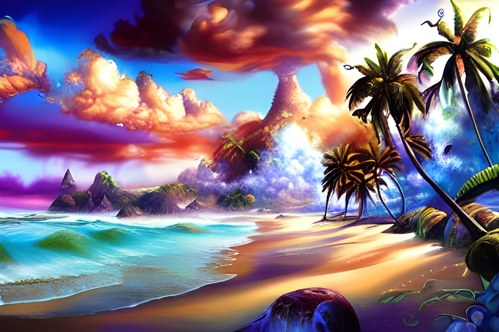 Tropical Beach Paradise in Hyper-Real Style