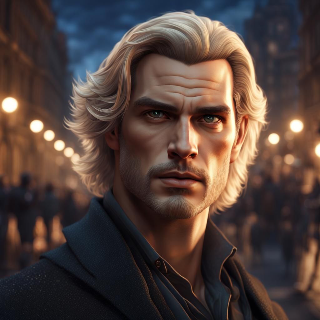 Hyperrealistic Portrait of Blond Man in Cyberpunk Style