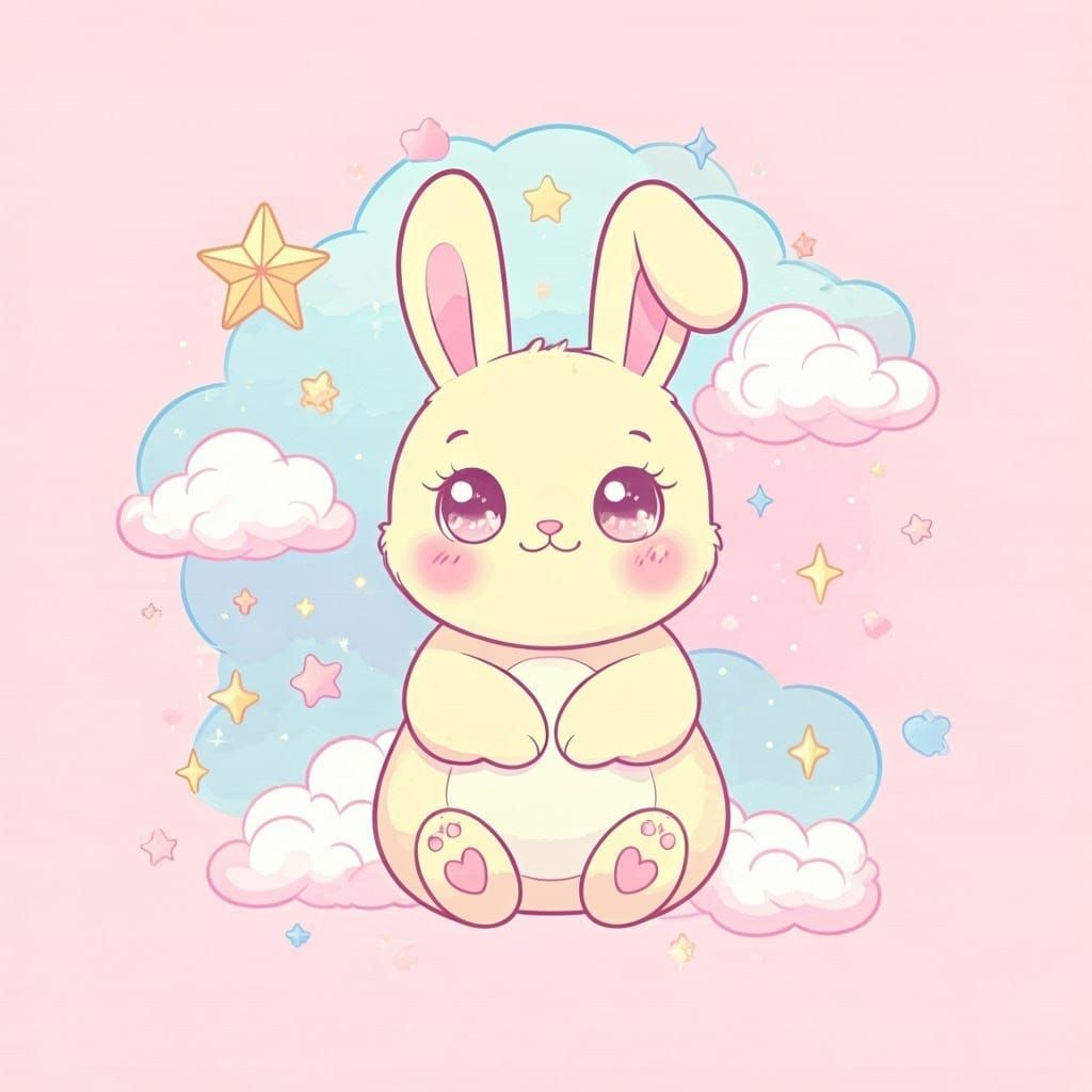 Kawaii Rabbit in Dreamy Pop Art Style