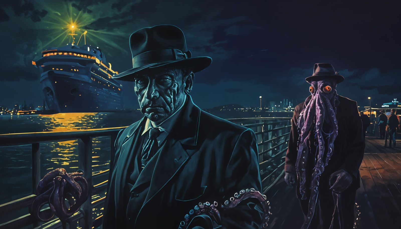 Octopus Mafia on Pier with Cruise Ship