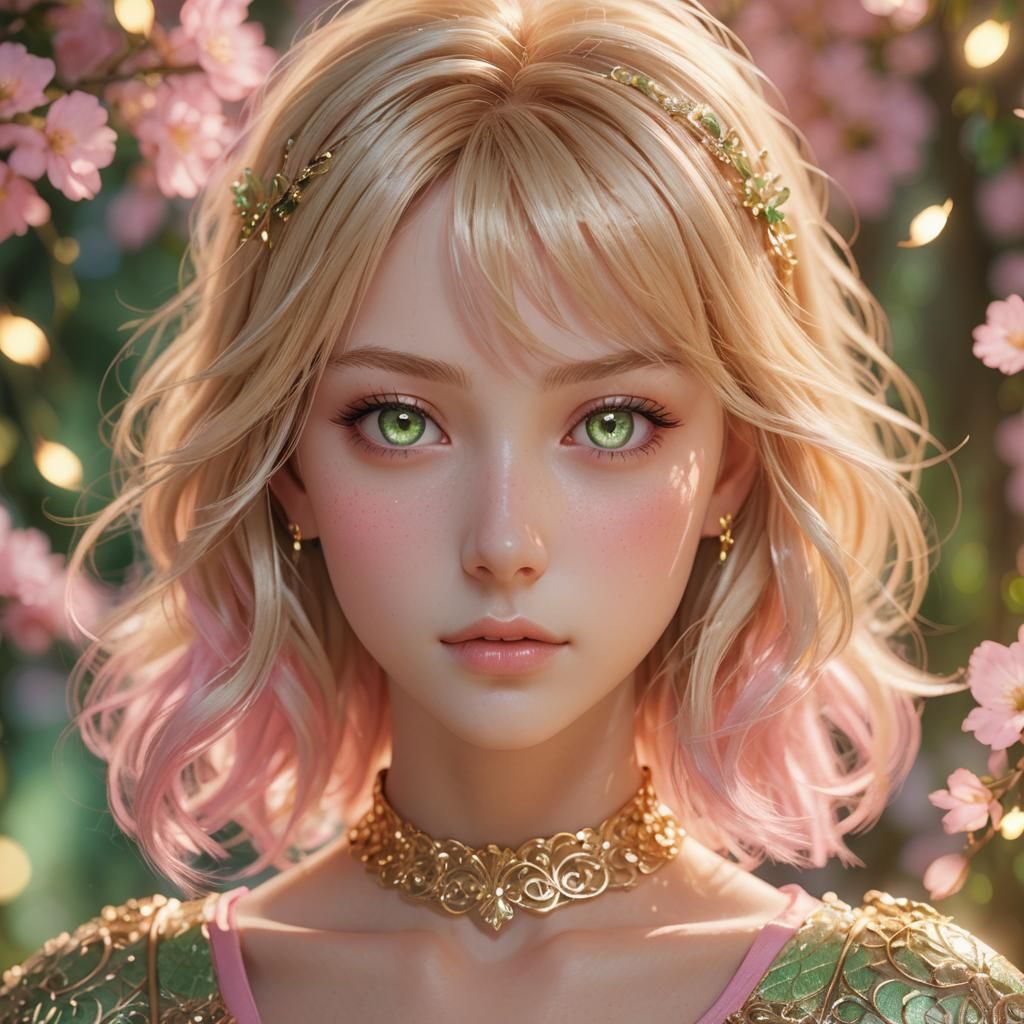 Anime Portrait of Blonde Woman in Golden Light