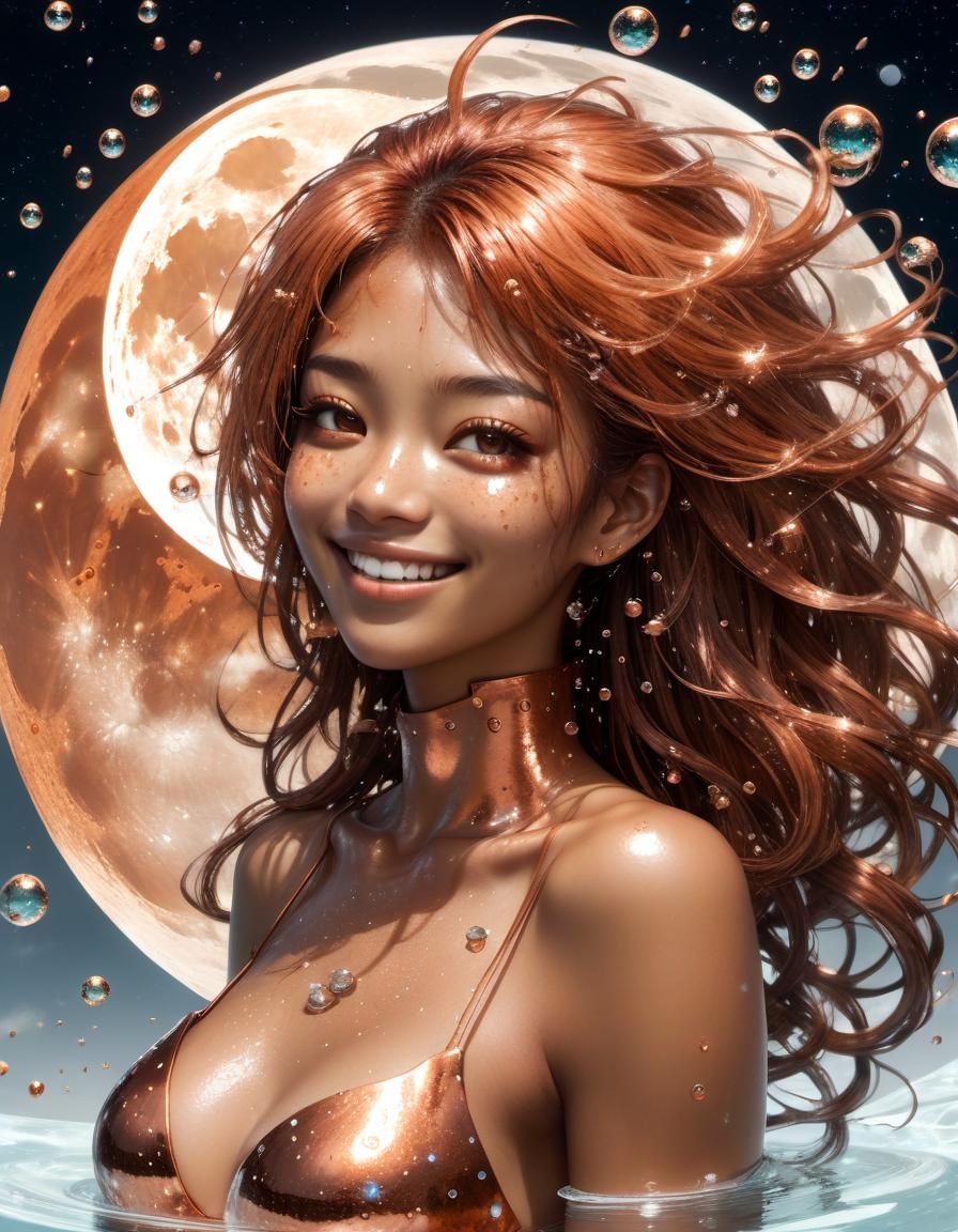 Copper-Eyed Goddess in Starry Sky, Hyperdetailed Portrait