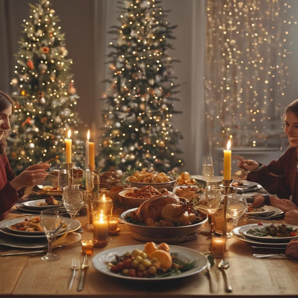 Intimate Christmas Dinner Scene in Warm, Vibrant Light