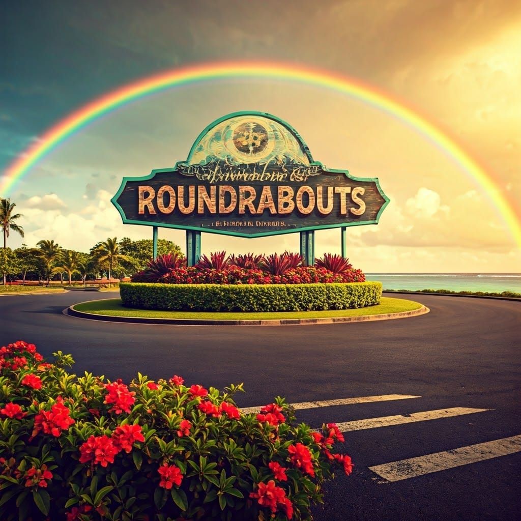 Mauritius Island Sign: Rainbows & Roundabouts