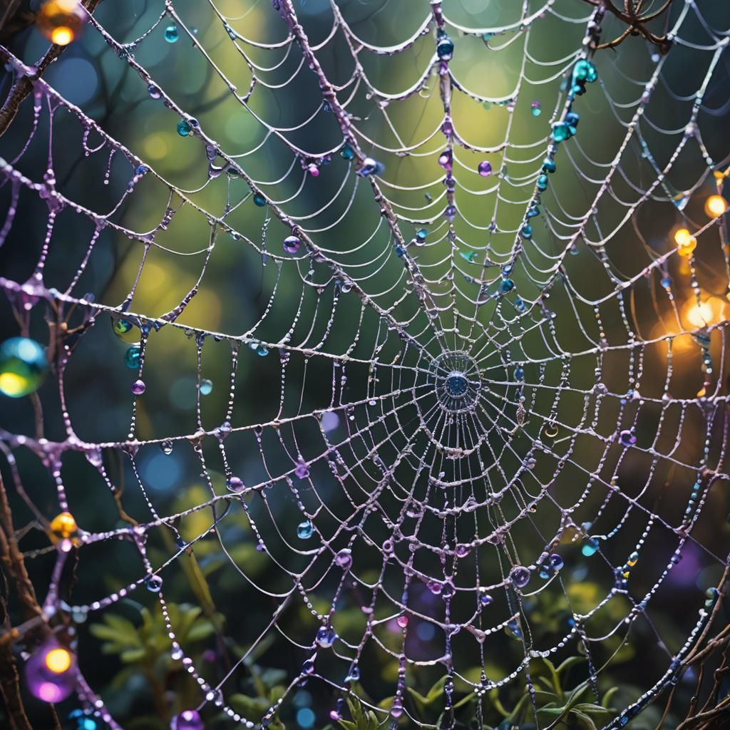 Glowing Spider Web Fantasy Art in Macro