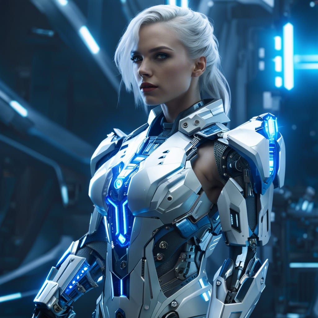 Armored Girl in Futuristic Sci-Fi Battle Suit