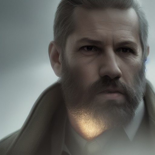 Rugged Man in Trenchcoat: Detailed Digital Portrait
