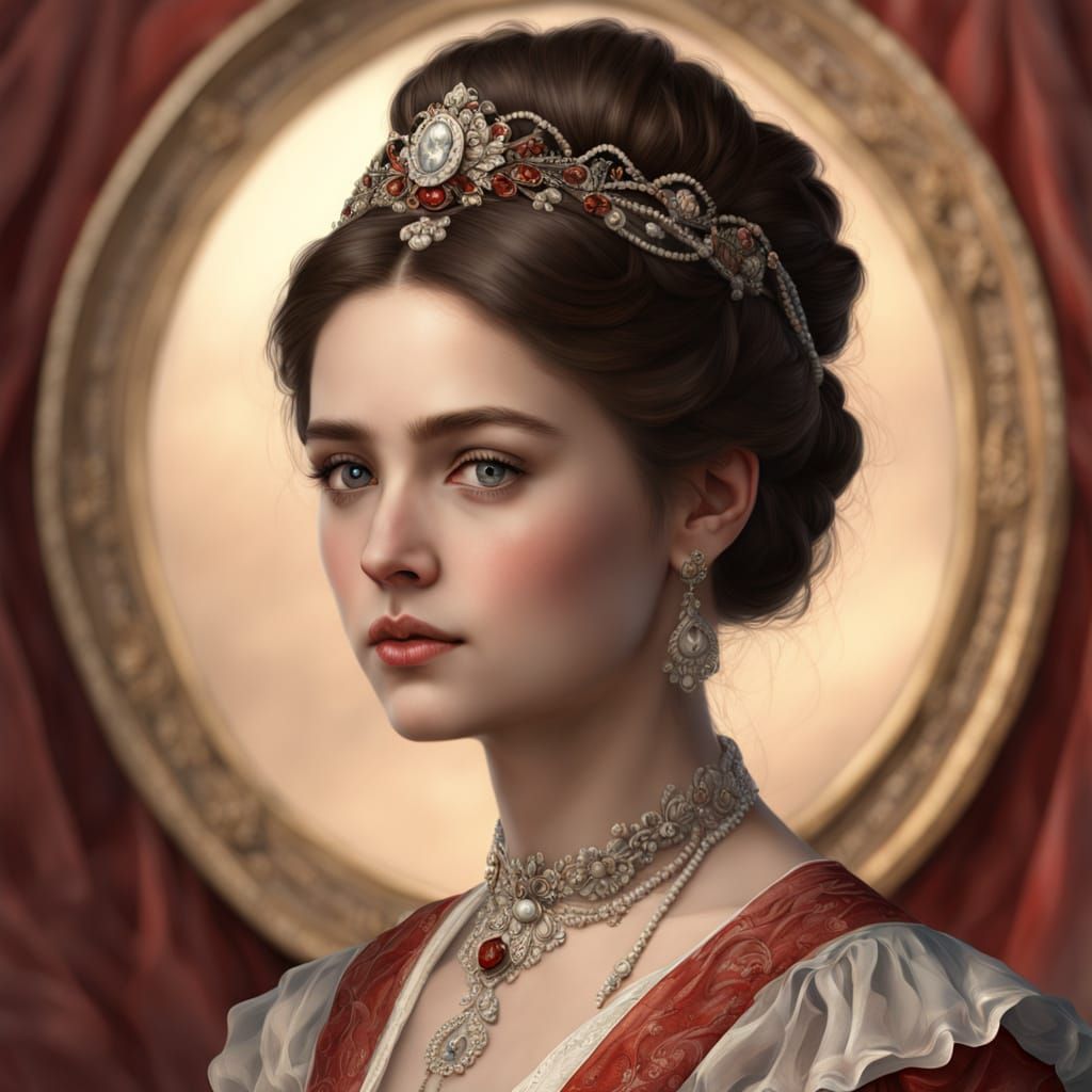 Victorian Portrait of Young Woman in Red Dress