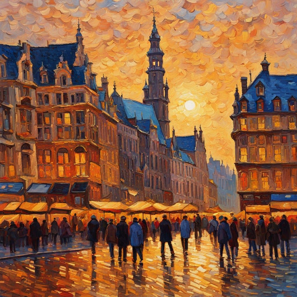 Brussels in Neo-Impressionist Expressionist Oil Painting