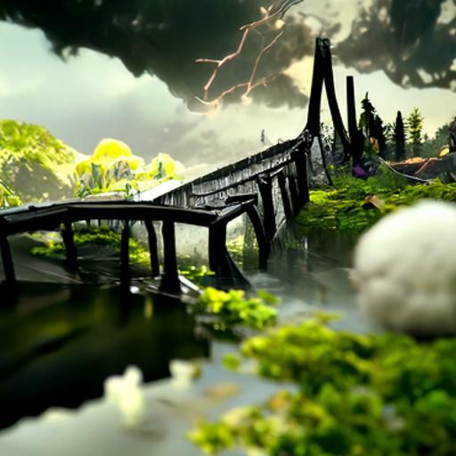 Lonely Bridge Under Thunderous Sky: Fantasy Art