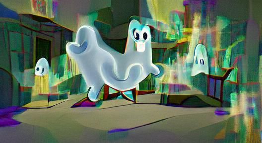 Friendly Cartoon Ghost in Purple Dimension