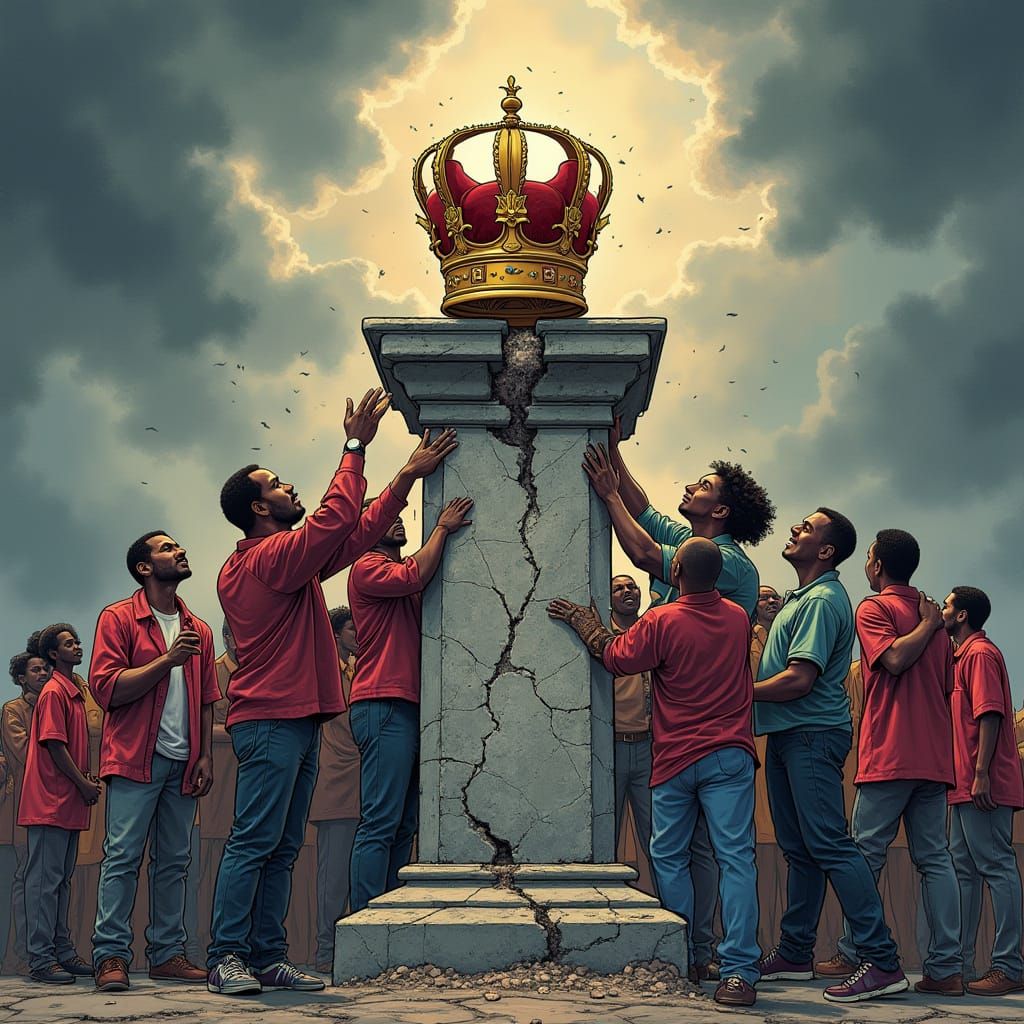 People Dismantle Crown Symbolizing Upheaval and Change